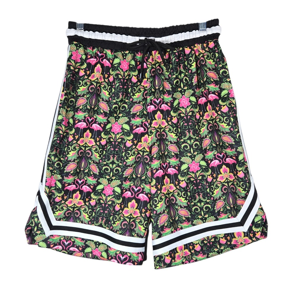 WeSC Basketball Shorts Mens S Womens M Black Pink Flamingo Damask Mesh Athletic